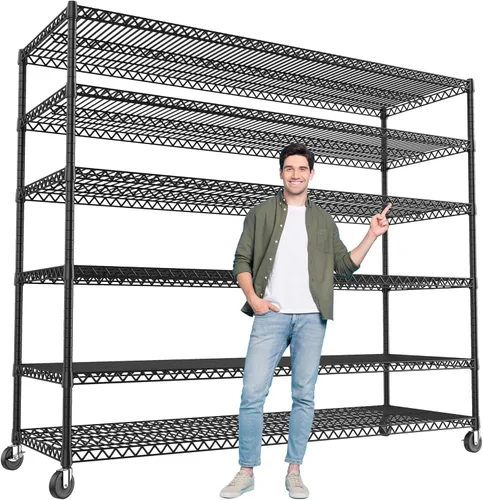 REIBII Estantería de alambre de acero resistente de 82.6 pulgadas de alto x 60 pulgadas de ancho x 17.7 pulgadas de profundidad con ruedas, estantes