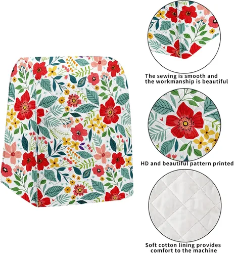 Miniatura 4 de Funda para batidora de pie floral con bolsillos, acolchada a prueba de polvo, compatible con KitchenAid de 5 a 8 cuartos de galón, Hamilton Beach