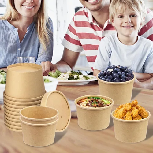 Miniatura 7 de Paquete de 75 recipientes de papel para sopa de 8 onzas con tapas, tazas de helado, recipientes de papel desechables con tapa ventilada, cuencos