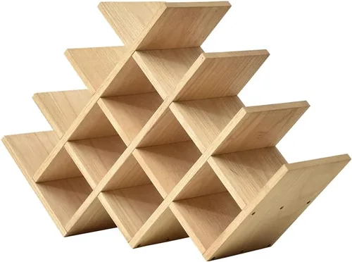 KIRIGEN Estante de madera para vino de 13 botellas, estante de exhibición de vino de 4 niveles de madera natural, estante de almacenamiento de pie y