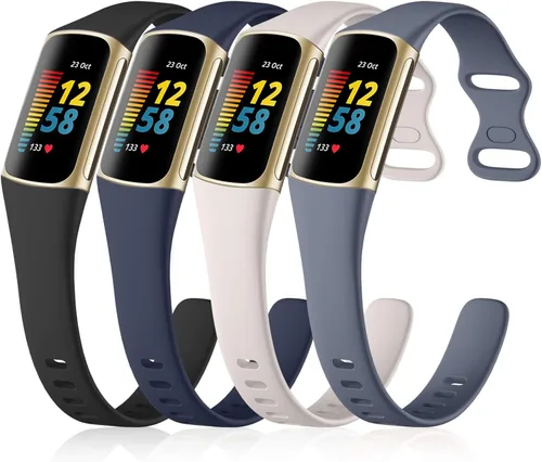 Miniatura 14 de GEAK Paquete de 4 correas delgadas compatibles con correas Fitbit Charge 5/6 para mujeres y hombres, pulseras de repuesto deportivas de silicona