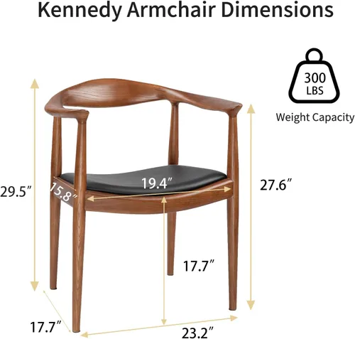 Miniatura 3 de Kennedy - Sillón de comedor moderno de mediados de siglo, silla Kennedy tapizada de poliuretano, sillón de madera de fresno para sala de estar, Nogal