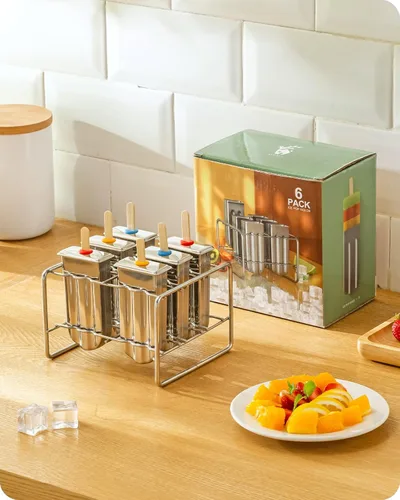 Baffect Moldes metálicos para paletas, juego de 6 moldes de cabeza redonda de acero inoxidable para paletas de hielo con soporte, máquinas de