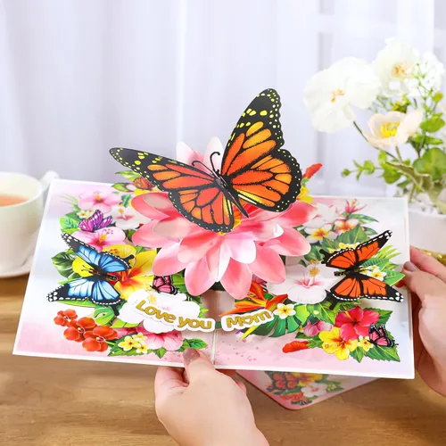 Miniatura 3 de Día de la Madre desplegable para mamá, mariposas te aman mamá, mariposa monarca 3D, hermosas flores, tarjeta de cumpleaños para madre, regalo ideal