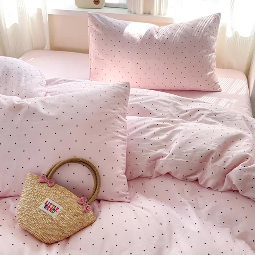 Miniatura 2 de Polka Dot Twin XL Duvet Cover Pink Zipper Twin XL Comforter Cover Cotton Double Gauze Cute Soft Duvet Cover Set with 2 Pillowcases Boho Girls