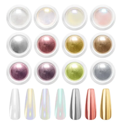 Miniatura 12 de 【Efecto espejo metálico n.º 1】Polvo de uñas cromado dorado LEDSUUEI – Polvo holográfico Aurora iridiscente perlado dorado cromado, blanco, perla