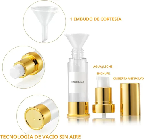 Miniatura 4 de Juego de viaje con botella de bombeo al vacío dorada sin aire con caja, bomba de vacío cosmética recargable, como jabón de manos, tónico, base
