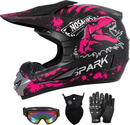 Miniatura 15 de SPARK Youth Kids Dirt Bike Helmets - Lightweight & Vented, Full Face, 4Pcs Set with Gloves, Goggles & Mask for Ages 5-14 (Motocross ATV Off-Road)