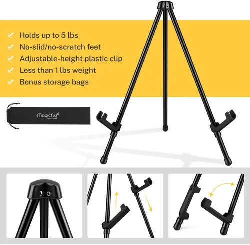 Miniatura 4 de Magicfly Paquete de 6 caballetes de mesa, caballetes de mesa de acero negro para exhibición, caballete de trípode ajustable y portátil con 6 bolsas