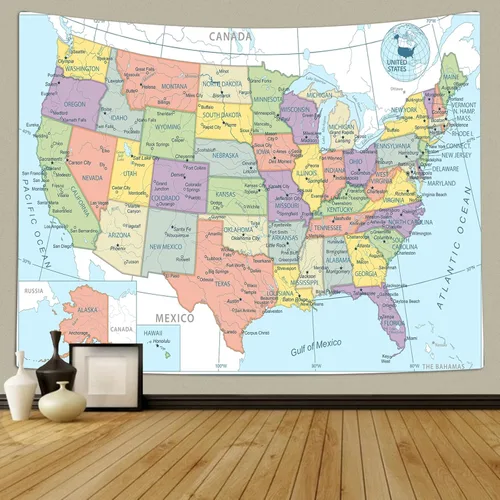 TOMOZ Tapiz de mapa de Estados Unidos, tapices de mapas de Estados Unidos para profesores y estudiantes, tapiz educativo para colgar en pared para