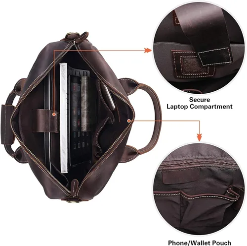 Miniatura 5 de CUSTOMHOUZZ - Maletín de piel para hombre con cremallera, para hombre