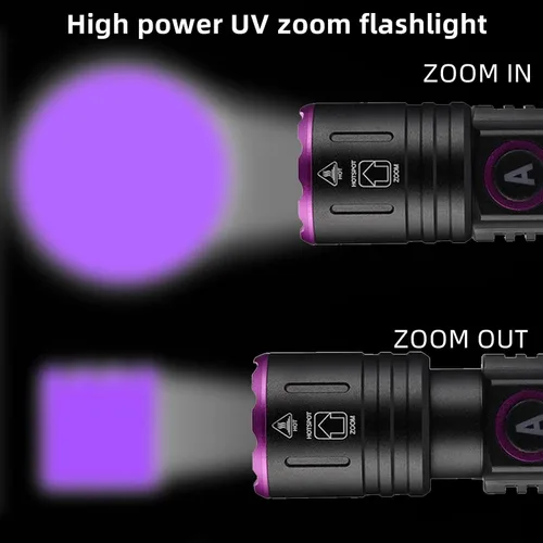 Miniatura 2 de ALONEFIRE SV87 395nm Linterna UV Zoom 5W Tipo C USB recargable luz negra detector de dinero para curado de resina, detección de orina de mascotas