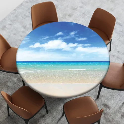 Miniatura 57 de Mantel con patrón de playa, borde elástico, impermeable, lavable, para uso en interiores y exteriores, patio, turquesa aguamarina, para mesas
