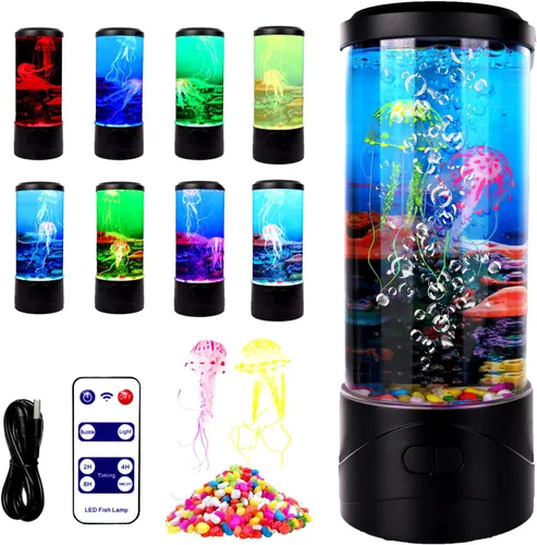 Toycol Lámpara de Medusas Burbuja, Lámpara Nocturna LED de 8 Cambios de Color, Lámparas de Tanque de Acuario de Estado de Ánimo para Adultos Niños,