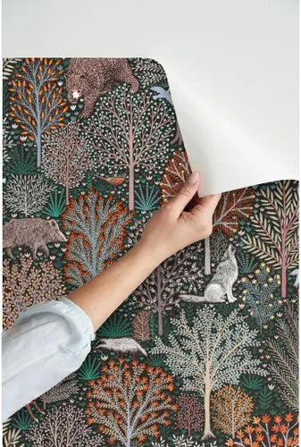 Miniatura 3 de Spoonflower Papel tapiz para despegar y pegar, diseño de animales del bosque del bosque, hojas de otoño, ciervos, árboles rústicos, papel tapiz