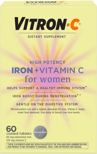 Vitron-C Suplemento de hierro para mujeres con vitamina C, para la producción de glóbulos rojos y apoyo inmunológico, 60 unidades
