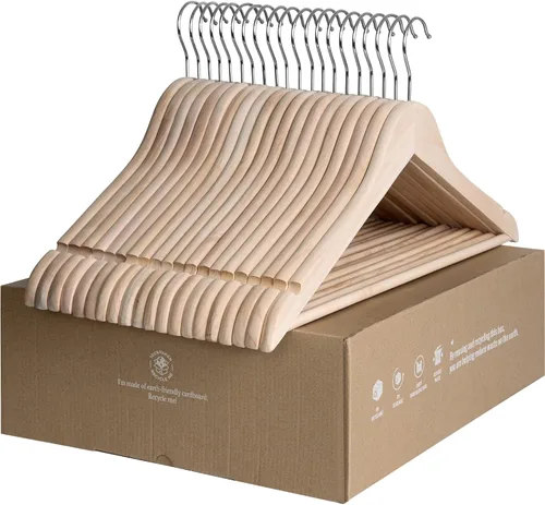 StorageWorks Perchas de madera para camisas, chaquetas, pantalones, trajes, suéteres, madera de loto Beige natural