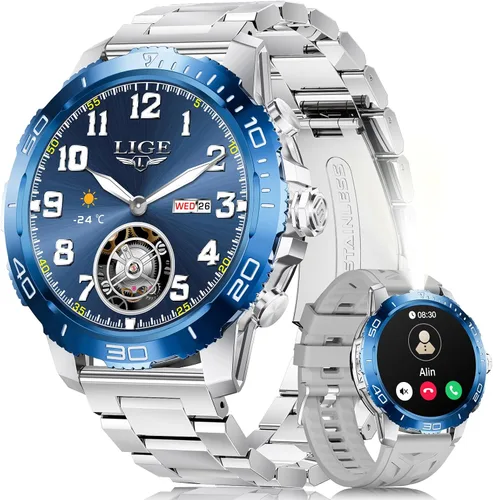Miniatura 10 de LIGE Relojes inteligentes para hombres, marca/respuesta de llamada, reloj de fitness AMOLED de 1.43 pulgadas con monitor de frecuencia