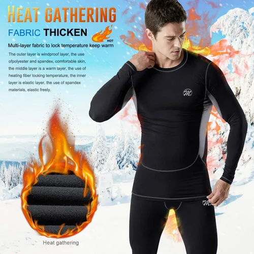 Miniatura 4 de MeetHoo Conjunto de ropa interior térmica para hombre, capa base de compresión, ropa de invierno con forro polar largo, ropa de correr y esquiar