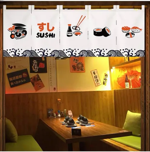 Miniatura 2 de Cortina de barra de sushi de estilo japonés, decoración tradicional, banderas, puerta, cortina Noren para restaurante Izakaya, 11.8 x 19.6 pulgadas
