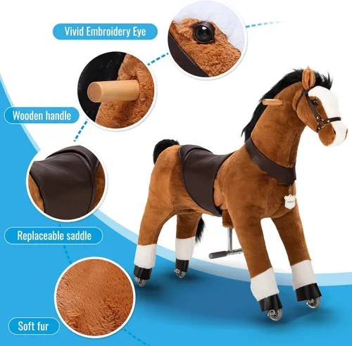 Miniatura 5 de UFREE Paseo en caballo, juguete de caballo para montar, caballo mecánico, animal de peluche, cola y melena negras, edad 3-6