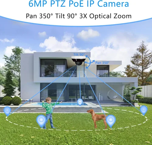 Miniatura 3 de Real HD Mini cámara IP PoE domo PTZ de 6MP para exteriores con inclinación panorámica, zoom 3X, lente varifocal motorizada de 0.110-0.315 in, H.265