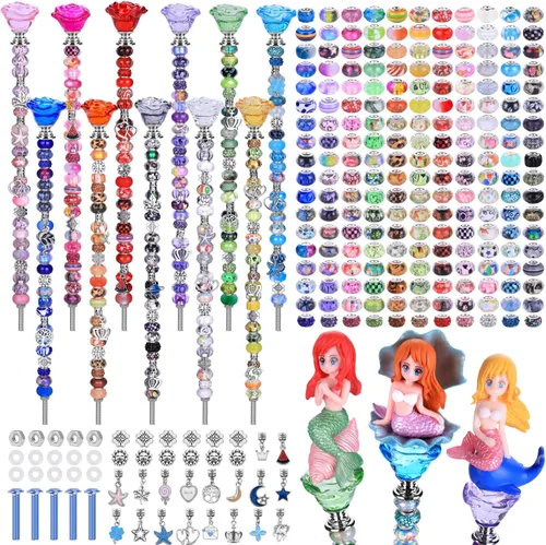 Miniatura 13 de Kit de 158 piezas de varitas de hadas de bricolaje para jardín, múltiples esquemas de color con cuentas europeas, cristales y puntas de diamante