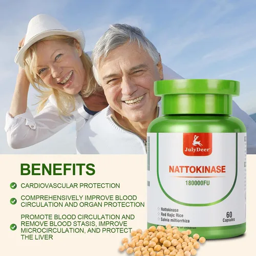 Miniatura 4 de JulyDeer Nattokinase 6,000 FU por porción de enzima, botella entera de 180,000 FU, con arroz kójico rojo, extracto de Salvia Miltiorrhiza - 120