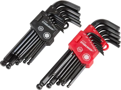 Steelman Juego de llaves hexagonales de brazo largo de 26 piezas, pulgadas, métricas (SAE/MM), ejes de destornillador de longitud extendida para