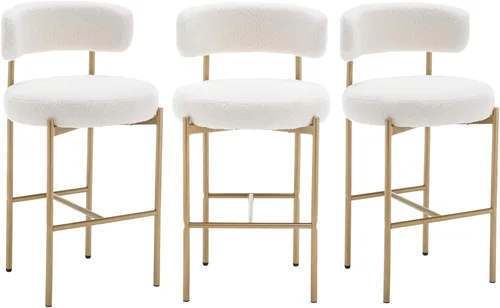 Miniatura 15 de Cinxzar Taburetes de Bar Boucle Juego de 2, Taburetes de Bar de Altura de Mostrador Beige con Respaldos, Taburetes Modernos para Isla de Cocina