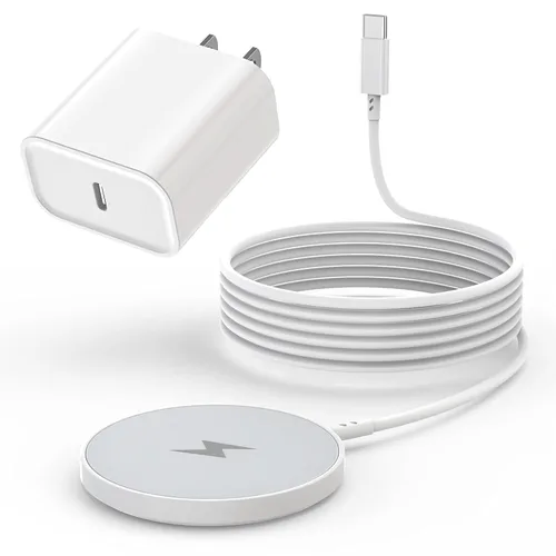 [Certificado MFi de Apple] Cargador magnético inalámbrico para iPhone, cargador Magsafe, almohadilla de carga rápida de teléfono de 6 pies y 15 W,