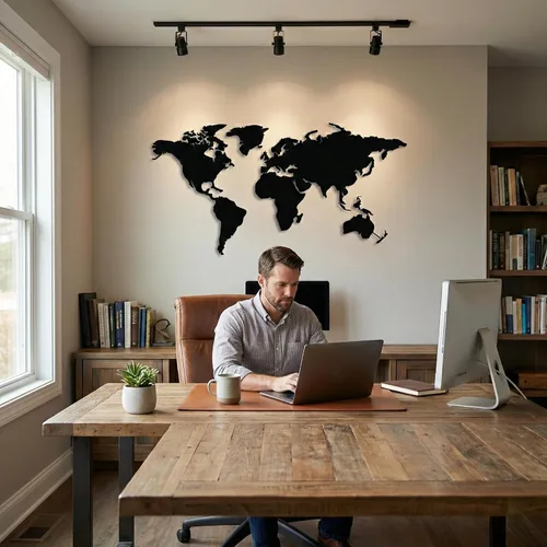 Miniatura 3 de DEKADRON Arte de pared de metal, mapa del mundo de metal, continentes de Asia, Europa, América y Australia, decoración de pared de metal, letrero