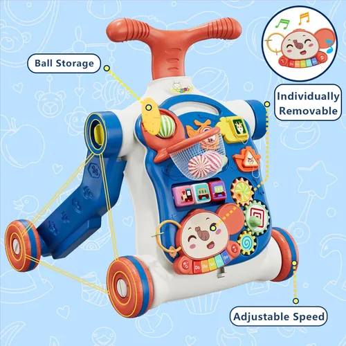 Miniatura 5 de QDRAGON Andador de empuje 5 en 1 para bebés varones, aprendizaje para caminar para niños pequeños, andador de sentado a de pie, juguete de empuje
