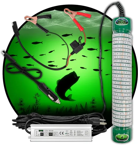 Green Blob Outdoors Nueva Luz de Pesca Submarina para Muelles y Barcos, 110V y 12V, 15000 lúmenes, Hecha en Texas, para Robalo, Básica, Siluro,