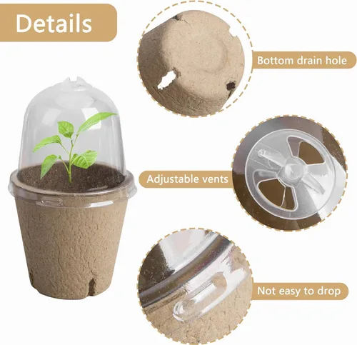 Miniatura 3 de EBaokuup 40 macetas biodegradables para siembra, macetas de vivero de plantas de 3.1 pulgadas con cúpula de humedad, macetas de turba para plantas