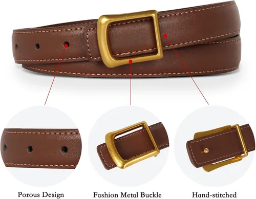 Miniatura 431 de Cinturón de cuero clásico con hebilla de metal para mujer con vestido de jeans