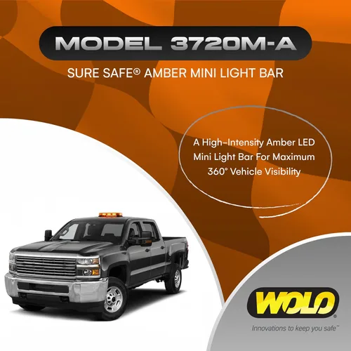 Miniatura 2 de WOLO Mini barra LED ámbar segura modelo 3720M-A - Luz de advertencia de montaje magnético de bajo perfil para vehículos