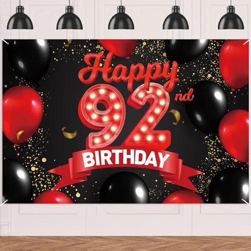 Miniatura 40 de Cartel de feliz cumpleaños 15 color rojo y negro, decoración temática de globos para niñas y mujeres, princesas de 15 años, fiesta de cumpleaños
