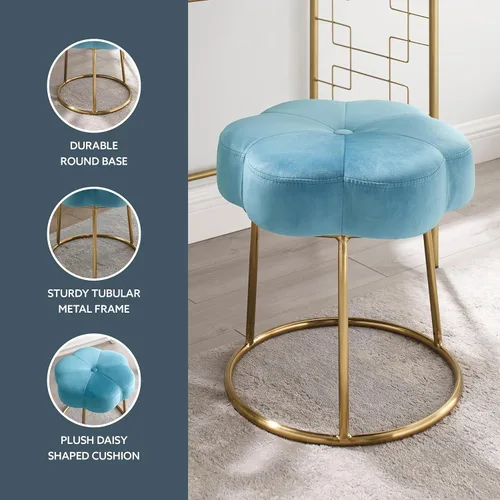 Miniatura 5 de Linon Talulah - Taburete decorativo y tocador azul claro y dorado