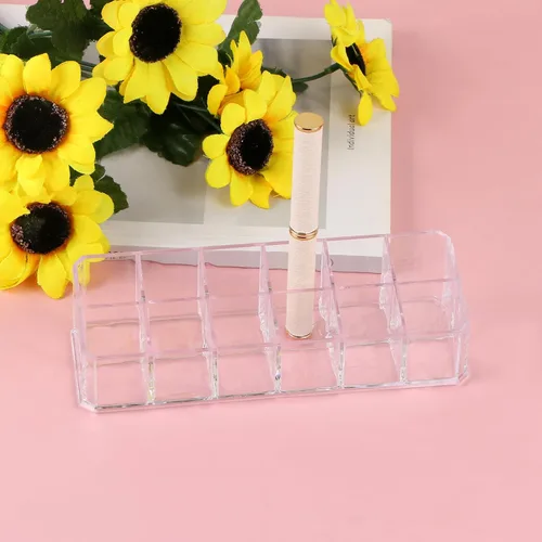 Miniatura 6 de Estuche organizador de lápiz labial acrílico de 12 ranuras, organizador transparente de maquillaje cosmético, soporte para almacenamiento