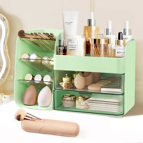 Miniatura 9 de 2026 Organizador de maquillaje de encimera con cajones, organizador de cosméticos con soporte de brochas de viaje, organizador de cuidado de la piel