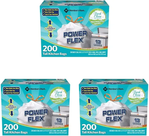 Miniatura 5 de Members Mark Power Flex de 13 galones, protección contra fugas, bolsas altas con cordón de ajuste simple para cocina
