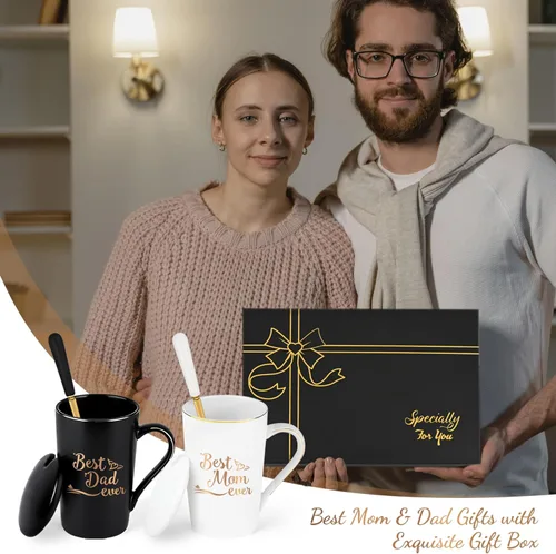 Miniatura 4 de YHRJWN Regalos para mamá y papá, taza para el mejor papá y mamá, regalos de cumpleaños de Navidad para padres de hija, hijo, juego de regalo
