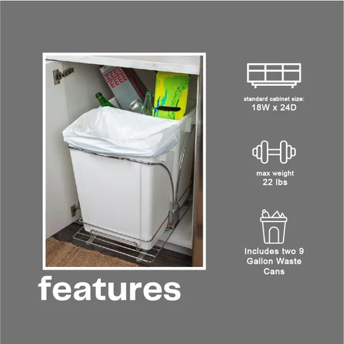 Miniatura 4 de Household Essentials Cubo de basura doble deslizante de acero cromado con insertos de plástico blanco