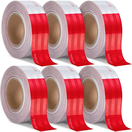 Cinta reflectante DOT-C2 de 2 pulgadas X 600 pies, cintas de advertencia de seguridad en masa, cinta reflectante de precaución al aire libre Rojo