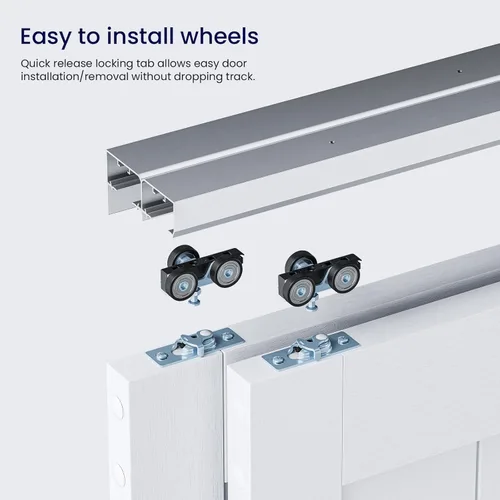 Miniatura 4 de SMARTSTANDARD Kit de herrajes para puertas corredizas de 60 pulgadas/5 pies para armario de gabinete, herrajes de puerta de aleación de aluminio
