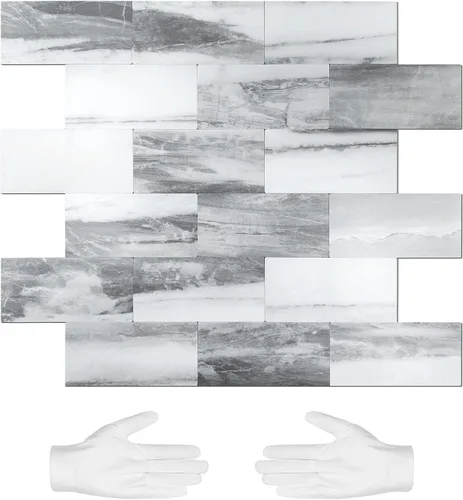 Miniatura 13 de STICKGOO azulejo de metro de 10 hojas para despegar y pegar, azulejo de pared autoadhesivo de PVC, salpicadero adhesivo de Calacatta para cocina