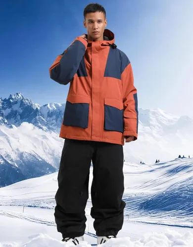Miniatura 51 de GSOU SNOW Chaqueta de esquí para hombre, abrigo de nieve para snowboard, cálido, invierno, impermeable, con capucha