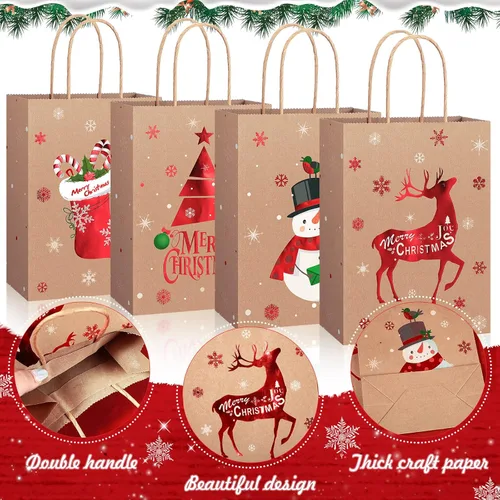 Miniatura 3 de Funrous 16 bolsas de regalo de Navidad a granel con asas y papel de seda, bolsas de golosinas de Navidad para regalos de dulces, envoltura de papel