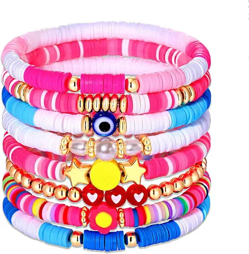 Miniatura 292 de Surfer Heishi - Pulseras apilables para mujer, apilables, de vinilo arcoíris, disco de arcilla, pulseras elásticas para la amistad, joyería bohemia